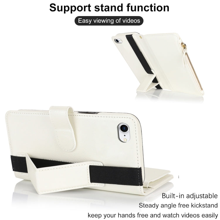For iPhone SE 2022 / SE 2020 Wristband Holder Zipper Purse RFID Leather Phone Case(White) - iPhone SE 2022 / 2020 / 8 / 7 Cases by buy2fix | Online Shopping UK | buy2fix
