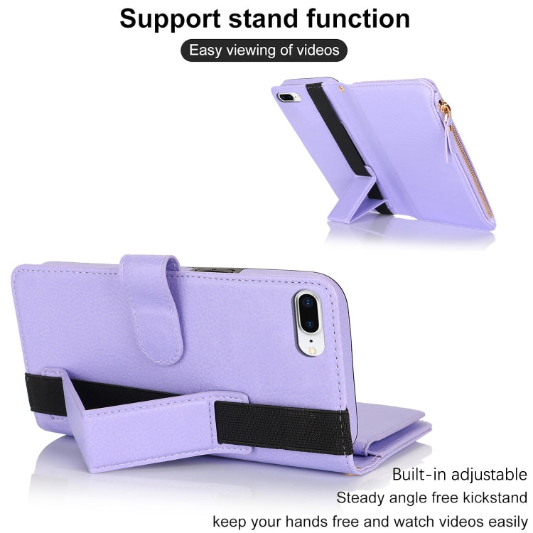 For iPhone 8 Plus / 7 Plus Wristband Holder Zipper Purse RFID Leather Phone Case(Purple) - More iPhone Cases by buy2fix | Online Shopping UK | buy2fix