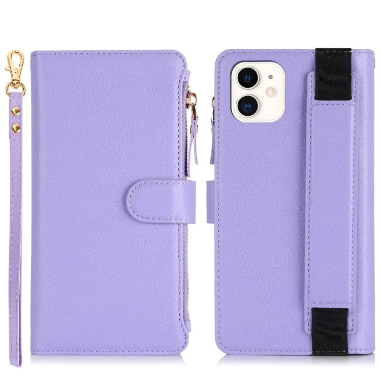 For iPhone 11 Wristband Holder Zipper Purse RFID Leather Phone Case(Purple) - iPhone 11 Cases by buy2fix | Online Shopping UK | buy2fix