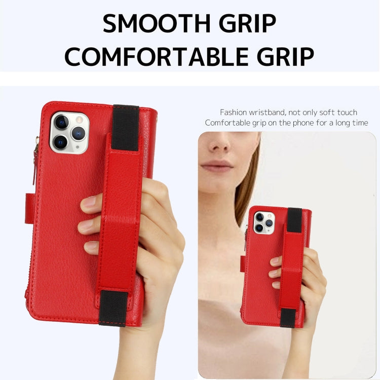 For iPhone 11 Pro Max Wristband Holder Zipper Purse RFID Leather Phone Case(Red) - iPhone 11 Pro Max Cases by buy2fix | Online Shopping UK | buy2fix