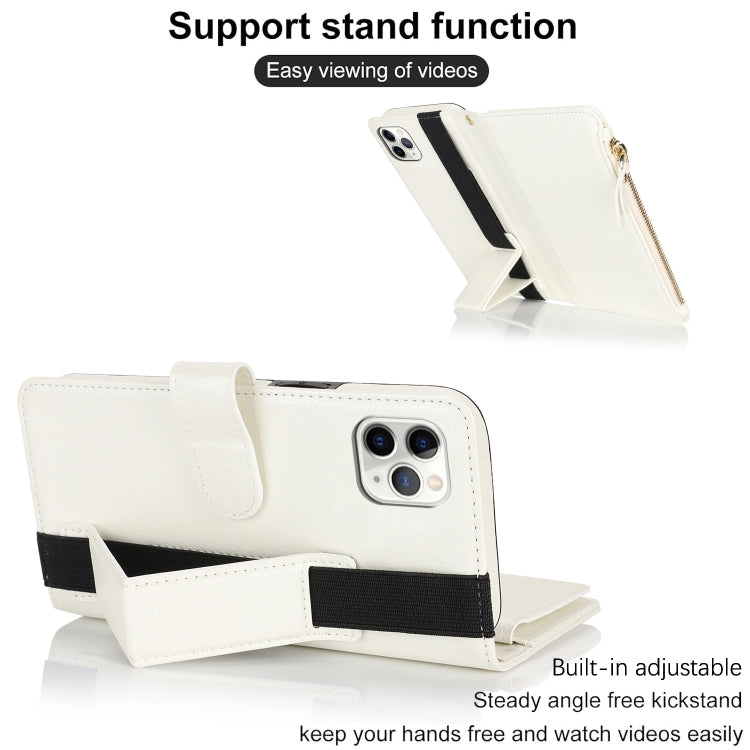 For iPhone 11 Pro Max Wristband Holder Zipper Purse RFID Leather Phone Case(White) - iPhone 11 Pro Max Cases by buy2fix | Online Shopping UK | buy2fix