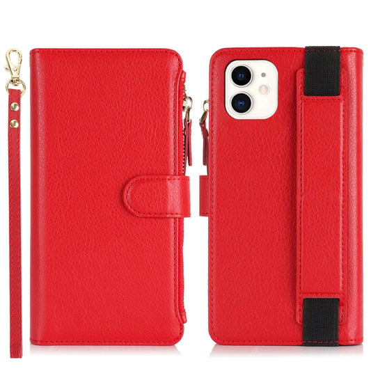 For iPhone 12 mini Wristband Holder Zipper Purse RFID Leather Phone Case(Red) - iPhone 12 mini Cases by buy2fix | Online Shopping UK | buy2fix