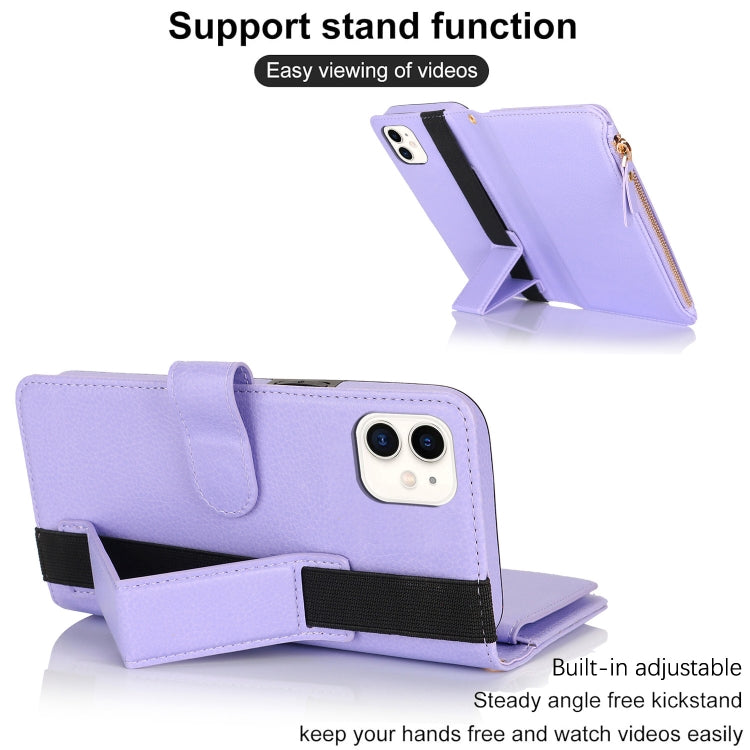 For iPhone 12 mini Wristband Holder Zipper Purse RFID Leather Phone Case(Purple) - iPhone 12 mini Cases by buy2fix | Online Shopping UK | buy2fix