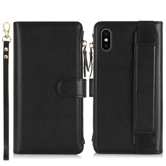 For iPhone XS / X Wristband Holder Zipper Purse RFID Leather Phone Case(Black) - More iPhone Cases by buy2fix | Online Shopping UK | buy2fix