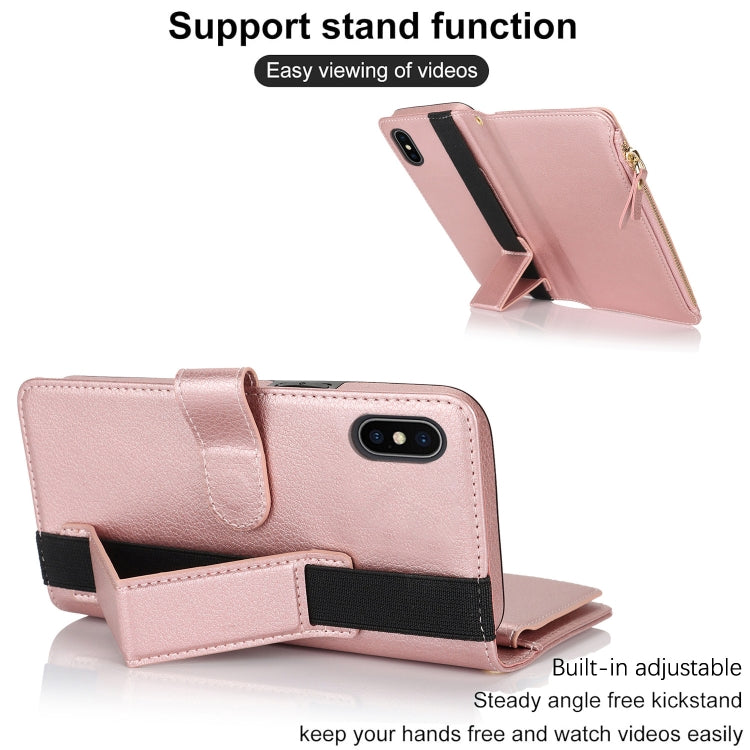 For iPhone XS / X Wristband Holder Zipper Purse RFID Leather Phone Case(Rose Gold) - More iPhone Cases by buy2fix | Online Shopping UK | buy2fix