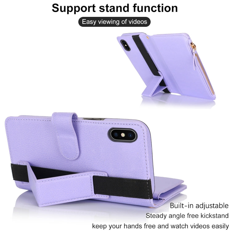 For iPhone XS / X Wristband Holder Zipper Purse RFID Leather Phone Case(Purple) - More iPhone Cases by buy2fix | Online Shopping UK | buy2fix
