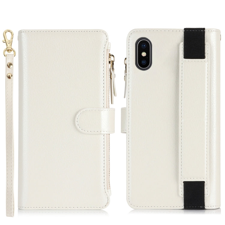 For iPhone XS / X Wristband Holder Zipper Purse RFID Leather Phone Case(White) - More iPhone Cases by buy2fix | Online Shopping UK | buy2fix