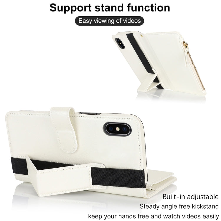 For iPhone XS / X Wristband Holder Zipper Purse RFID Leather Phone Case(White) - More iPhone Cases by buy2fix | Online Shopping UK | buy2fix