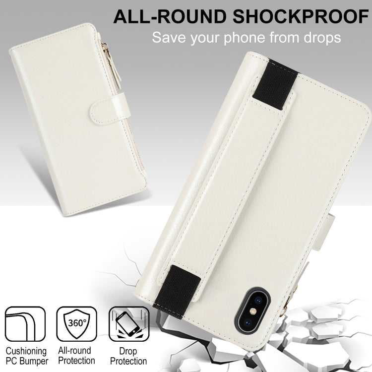 For iPhone XS / X Wristband Holder Zipper Purse RFID Leather Phone Case(White) - More iPhone Cases by buy2fix | Online Shopping UK | buy2fix