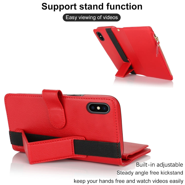 For iPhone XS Max Wristband Holder Zipper Purse RFID Leather Phone Case(Red) - More iPhone Cases by buy2fix | Online Shopping UK | buy2fix