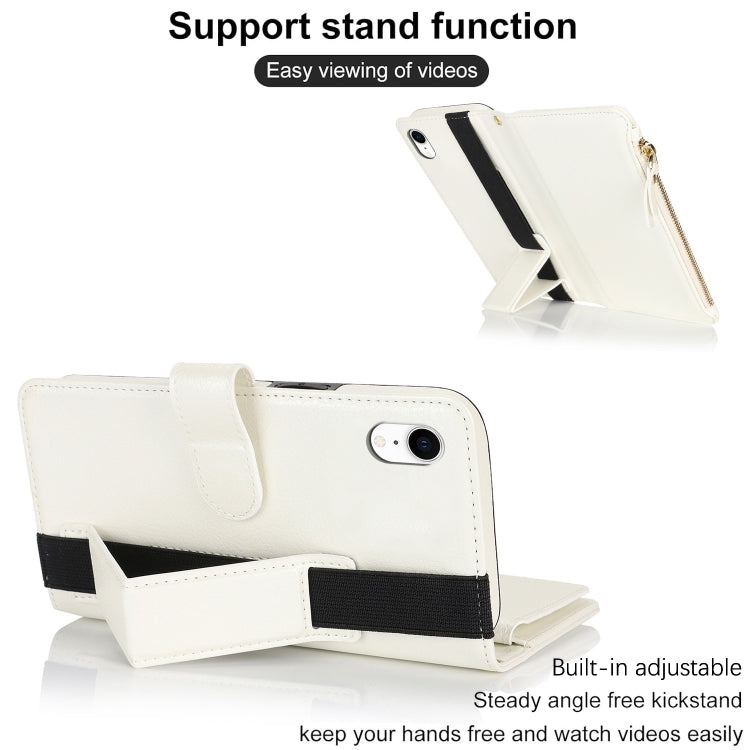 For iPhone XR Wristband Holder Zipper Purse RFID Leather Phone Case(White) - More iPhone Cases by buy2fix | Online Shopping UK | buy2fix