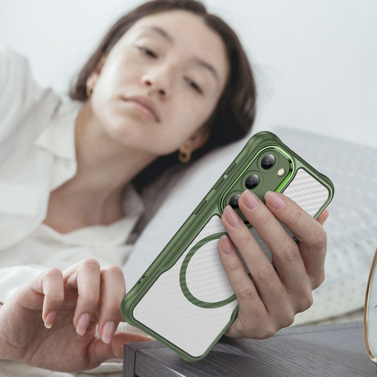 For Samsung Galaxy S23 5G Carbon Fiber Texture MagSafe Translucent Phone Case(Green) by buy2fix