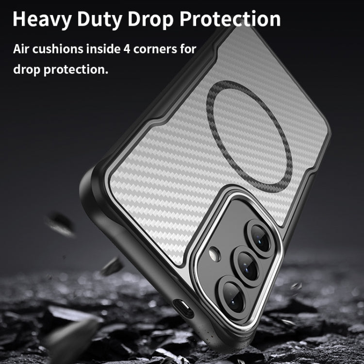 For Samsung Galaxy S25+ 5G Carbon Fiber Texture MagSafe Translucent Phone Case(Black) by buy2fix