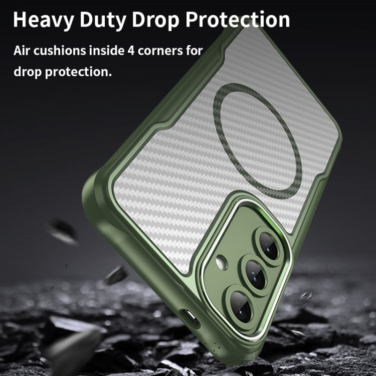 For Samsung Galaxy S25+ 5G Carbon Fiber Texture MagSafe Translucent Phone Case(Green) by buy2fix