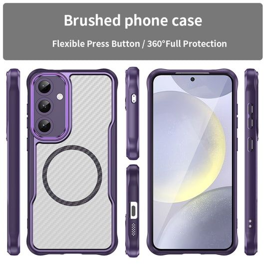 For Samsung Galaxy S25+ 5G Carbon Fiber Texture MagSafe Translucent Phone Case(Purple) by buy2fix