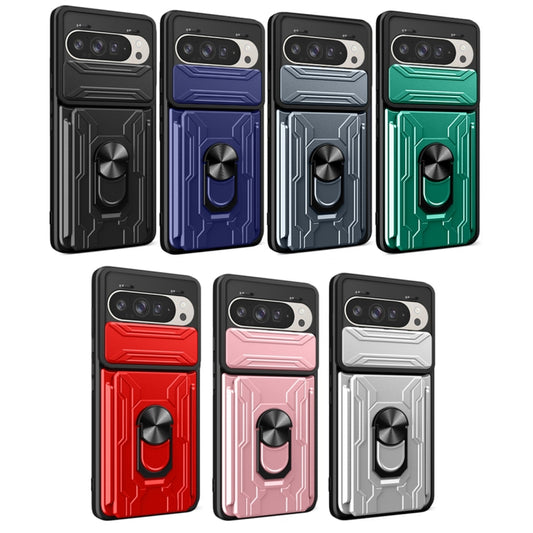For Google Pixel 9 / 9 Pro Sliding Camshield TPU+PC Phone Case with Card Slot(Blue) by buy2fix