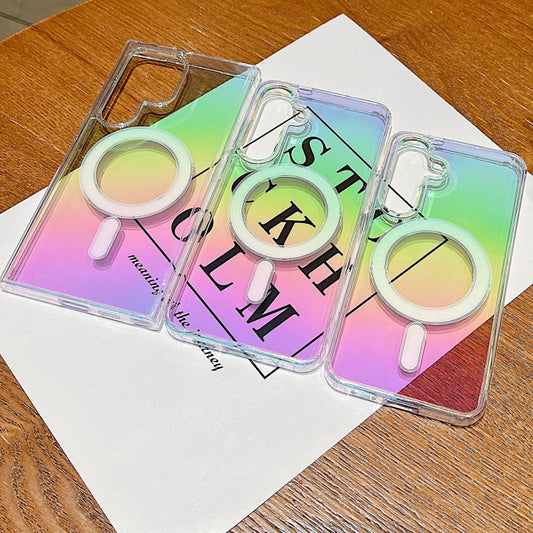 For Samsung Galaxy S21 Ultra 5G Gradient Color MagSafe Airbag Full Coverage Phone Case(Rainbow) by buy2fix