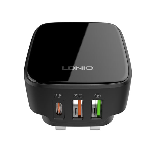 LDNIO Q334 32W Type-C + Dual USB Port Charger with 1m 8 Pin Data Cable, Plug Type:UK Plug(Black) by LDNIO