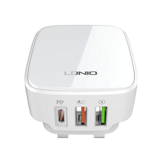 LDNIO Q334 32W Type-C + Dual USB Port Charger with 1m 8 Pin Data Cable, Plug Type:UK Plug(White) by LDNIO