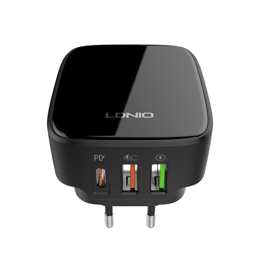 LDNIO Q334 32W Type-C + Dual USB Port Charger with 1m USB-C / Type-C to USB-C / Type-C Data Cable, Plug Type:EU Plug(Black) by LDNIO