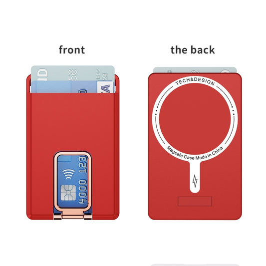 Skin Feel MagSafe Magnetic Phone Card Sleeve with Bracket(Red) - Adhesive Card Holders by buy2fix | Online Shopping UK | buy2fix