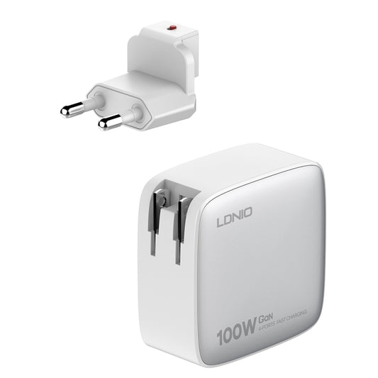 LDNIO Q408 100W GaN USB+3 USB-C / Type-C Interface Charger with 1m 100W USB-C / Type-C to USB-C / Type-C Data Cable, Plug Type:EU Plug(White) by LDNIO