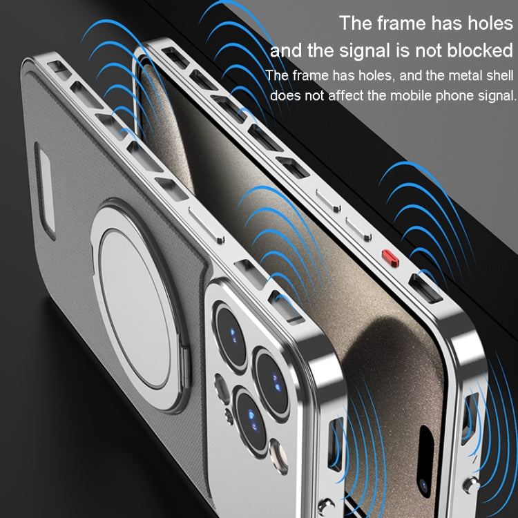 For iPhone 13 Metal Snap Buckle 360 Degree Rotating MagSafe Magnetic Holder Phone Case(Dark Blue Silver) - iPhone 13 Cases by buy2fix | Online Shopping UK | buy2fix