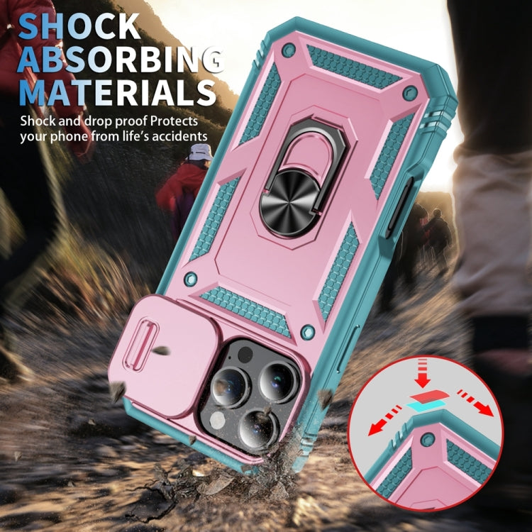 For iPhone 16 Pro Max Sliding Camshield TPU + PC Phone Case with Holder(Pink+Green) by buy2fix
