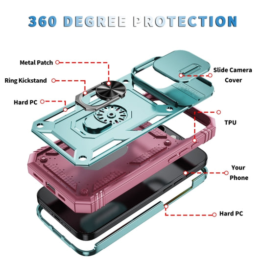 For iPhone 16 Pro Max Sliding Camshield TPU + PC Phone Case with Holder(Green+Pink) by buy2fix