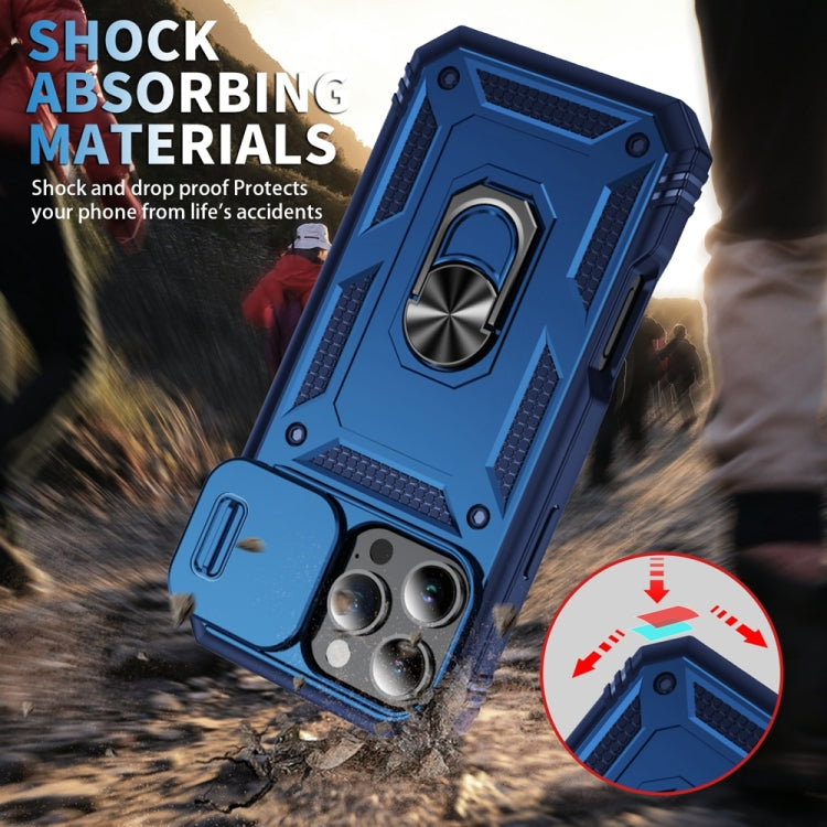 For iPhone 16 Pro Sliding Camshield TPU + PC Phone Case with Holder(Navy Blue) by buy2fix