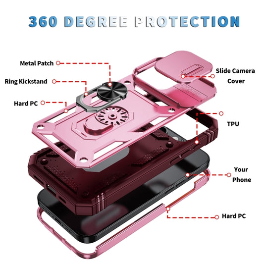 For iPhone 16 Pro Sliding Camshield TPU + PC Phone Case with Holder(Pink+Rose Red) by buy2fix