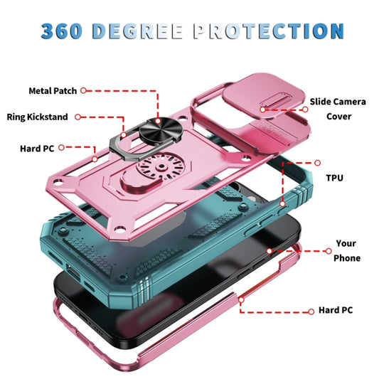 For iPhone 16 Pro Sliding Camshield TPU + PC Phone Case with Holder(Pink+Green) by buy2fix