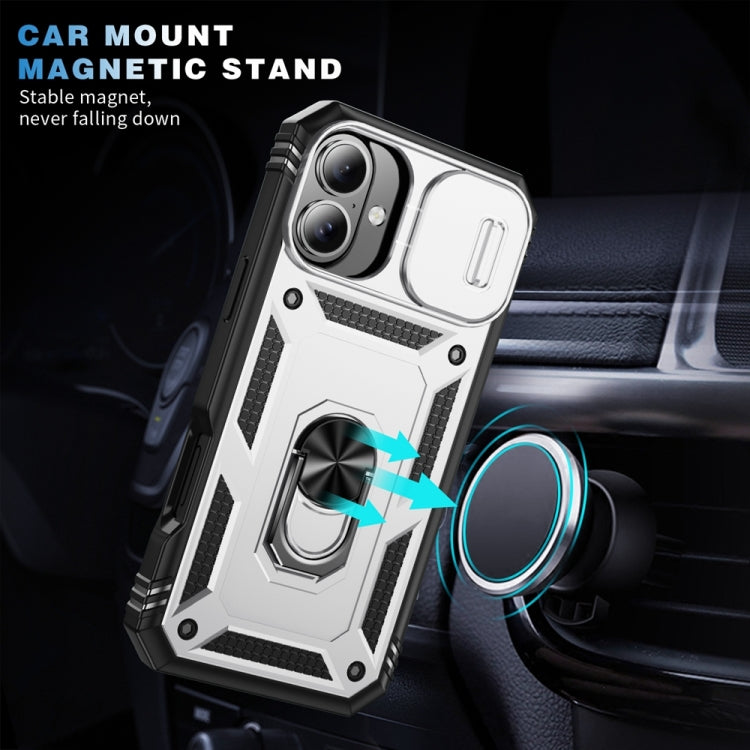 For iPhone 16 Plus Sliding Camshield TPU + PC Phone Case with Holder(White+Black) by buy2fix