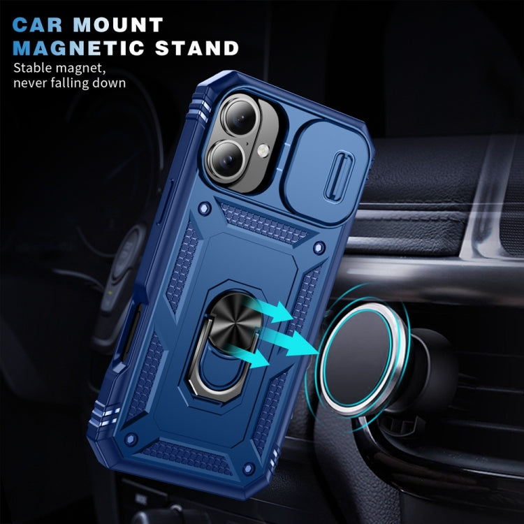 For iPhone 16 Plus Sliding Camshield TPU + PC Phone Case with Holder(Navy Blue) by buy2fix