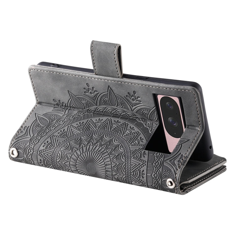 For Google Pixel 9 / 9 Pro Multi-Card Totem Zipper Leather Phone Case(Grey) by buy2fix