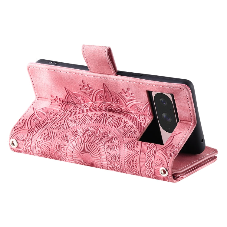 For Google Pixel 9 / 9 Pro Multi-Card Totem Zipper Leather Phone Case(Pink) by buy2fix