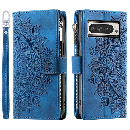 For Google Pixel 10 Pro XL Multi-Card Totem Zipper Leather Phone Case(Blue) - Google Cases by buy2fix | Online Shopping UK | buy2fix