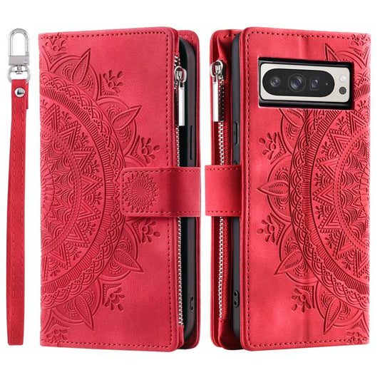 For Google Pixel 10 Pro XL Multi-Card Totem Zipper Leather Phone Case(Red) - Google Cases by buy2fix | Online Shopping UK | buy2fix
