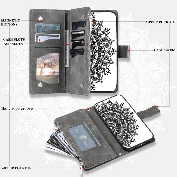For Google Pixel 10 Pro XL Multi-Card Totem Zipper Leather Phone Case(Grey) - Google Cases by buy2fix | Online Shopping UK | buy2fix