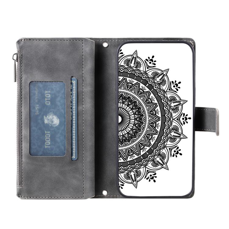 For Google Pixel 10 Pro XL Multi-Card Totem Zipper Leather Phone Case(Grey) - Google Cases by buy2fix | Online Shopping UK | buy2fix