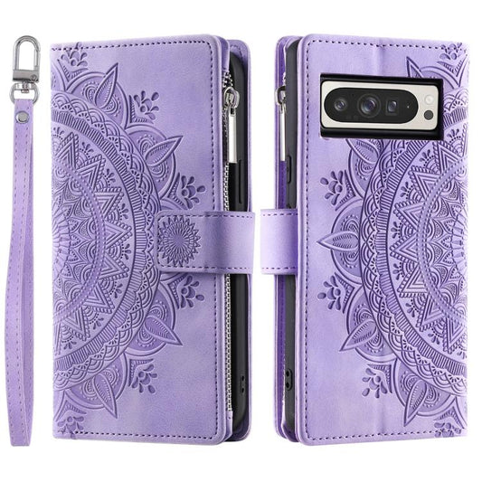 For Google Pixel 10 Pro XL Multi-Card Totem Zipper Leather Phone Case(Purple) - Google Cases by buy2fix | Online Shopping UK | buy2fix