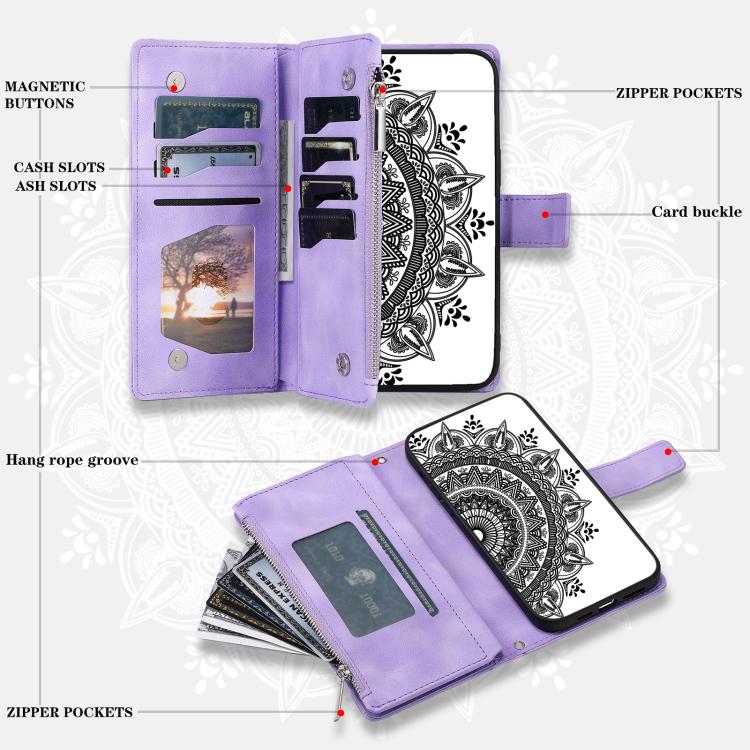 For Google Pixel 10 Pro XL Multi-Card Totem Zipper Leather Phone Case(Purple) - Google Cases by buy2fix | Online Shopping UK | buy2fix