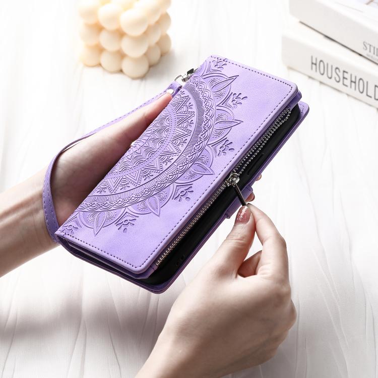 For Google Pixel 10 Pro XL Multi-Card Totem Zipper Leather Phone Case(Purple) - Google Cases by buy2fix | Online Shopping UK | buy2fix
