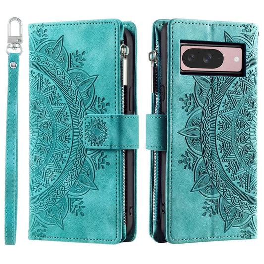 For Google Pixel 10 Multi-Card Totem Zipper Leather Phone Case(Green) - Google Cases by buy2fix | Online Shopping UK | buy2fix