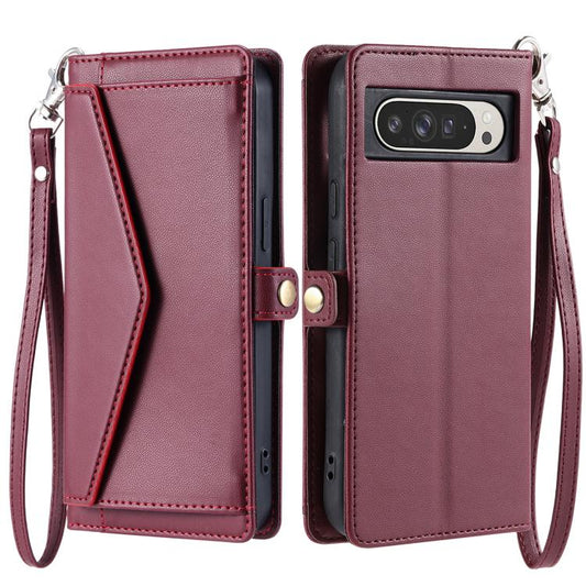 For Google Pixel 10 Pro XL Wallet Multi-card Slot Leather Phone Case with Lanyard(Wine Red) - Google Cases by buy2fix | Online Shopping UK | buy2fix