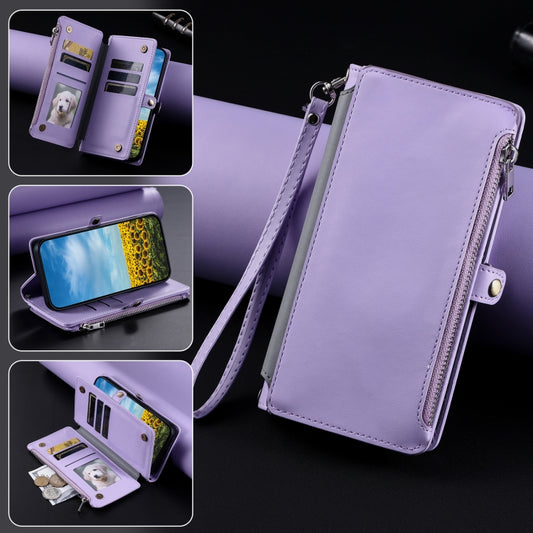 For Google Pixel 9 / 9 Pro Leather Stitching Multi-card Slot Zipper Phone Case(Purple) by buy2fix