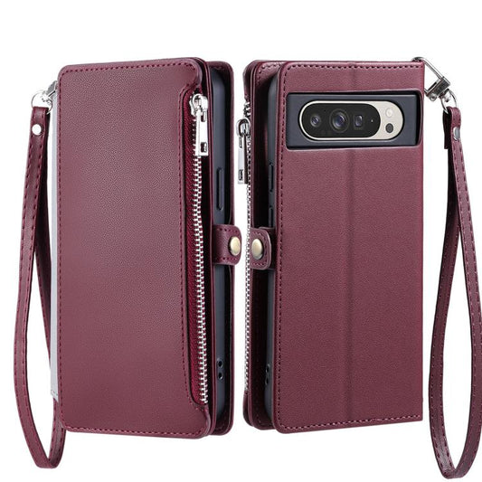 For Google Pixel 10 Pro XL Leather Stitching Multi-card Slot Zipper Phone Case(Wine Red) - Google Cases by buy2fix | Online Shopping UK | buy2fix