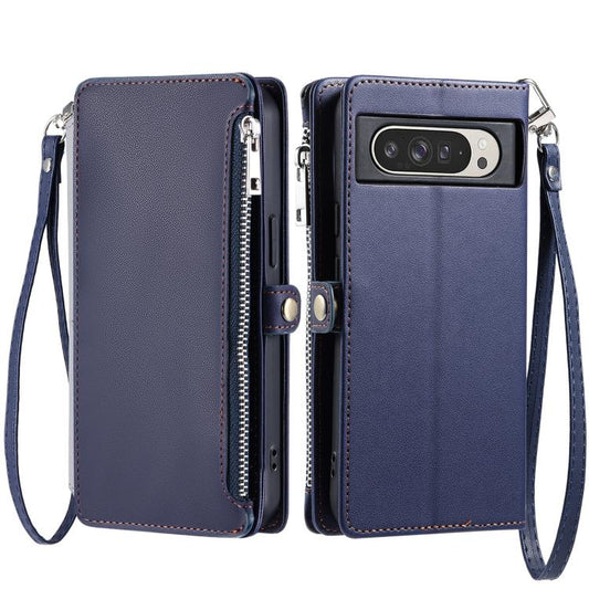For Google Pixel 10 Pro XL Leather Stitching Multi-card Slot Zipper Phone Case(Blue) - Google Cases by buy2fix | Online Shopping UK | buy2fix