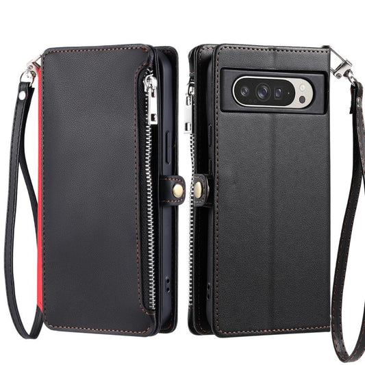 For Google Pixel 10 Pro XL Leather Stitching Multi-card Slot Zipper Phone Case(Black) - Google Cases by buy2fix | Online Shopping UK | buy2fix