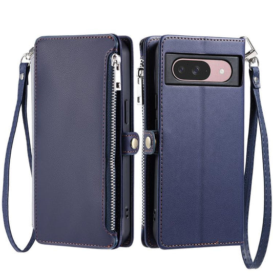 For Google Pixel 10 / 10 Pro Leather Stitching Multi-card Slot Zipper Phone Case(Blue) - Google Cases by buy2fix | Online Shopping UK | buy2fix